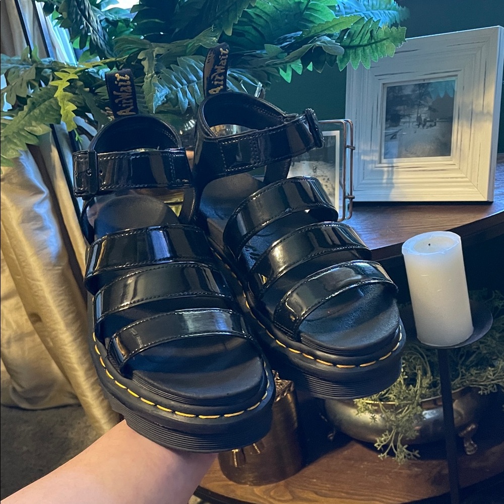 Dr. Martens Black Patent Blaire Platform Sandals